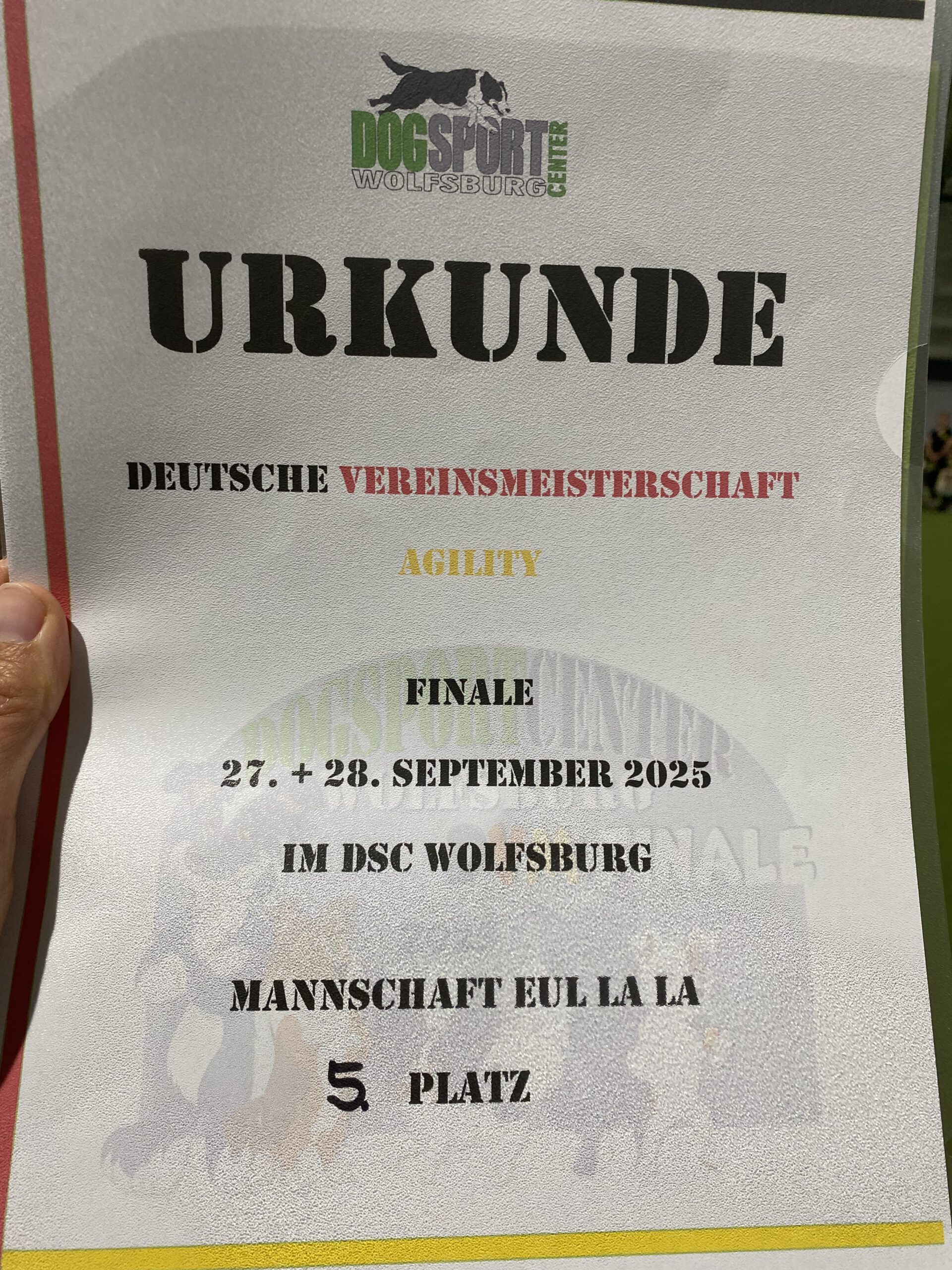 Urkunde: 5. Platz für die Mannschaft Eu La La